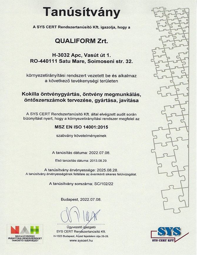 MSZ EN ISO 14001:2015 Qualiform S.A.
